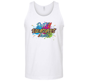 A white tank top with the words " tekajets " written in colorful letters.