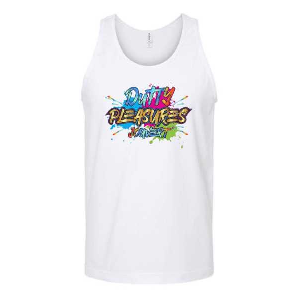 A white tank top with the words " tekajets " written in colorful letters.